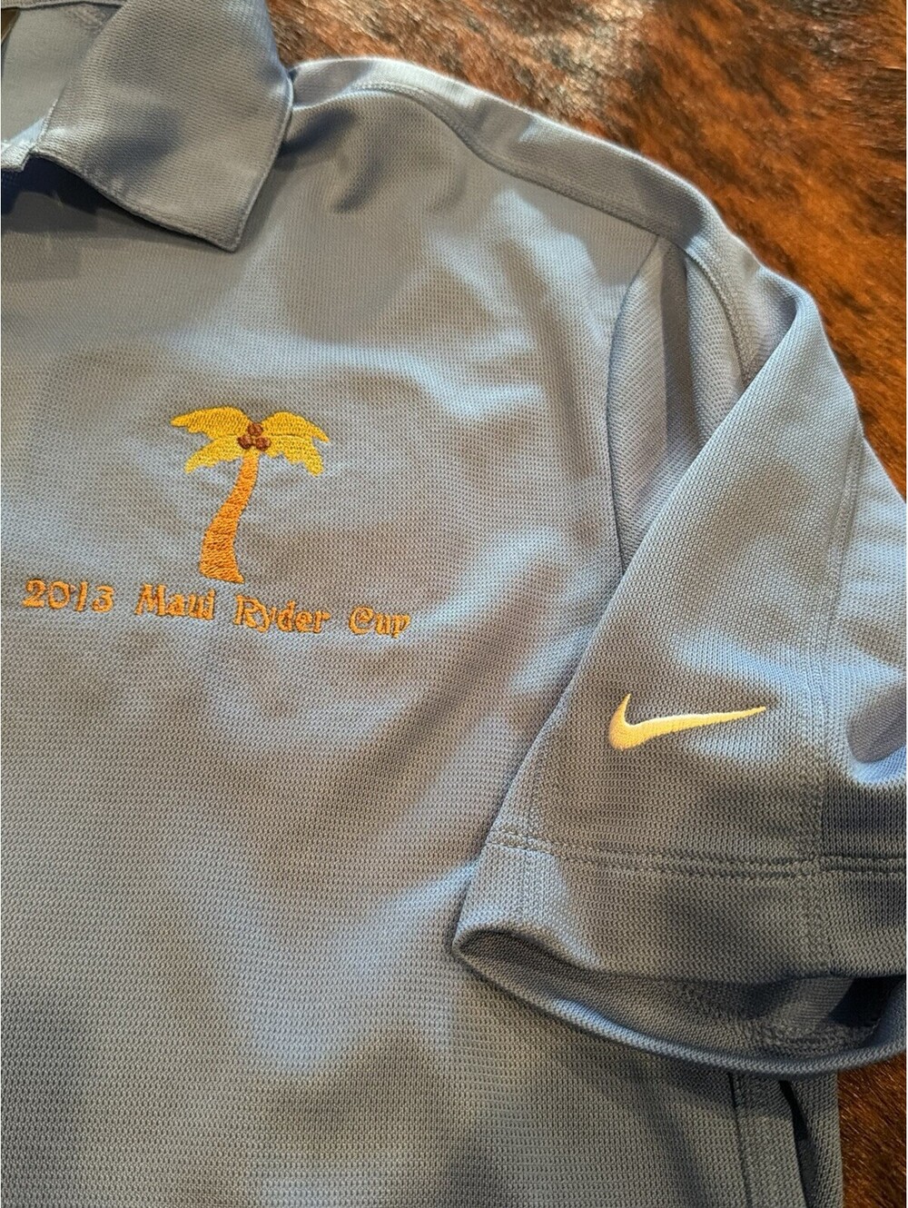 Nike Golf Dri-FIT Polo Shirt 2013 Maui Ryder Cup Palm Tree Hawaii Blue Men’s L - Picture 4 of 9